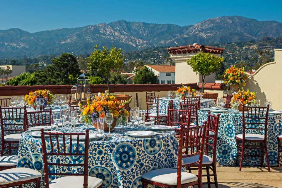 Before the reception begins: Crisp linens, bright flowers, and Santa Barbara views at the Kimpton Canary. 